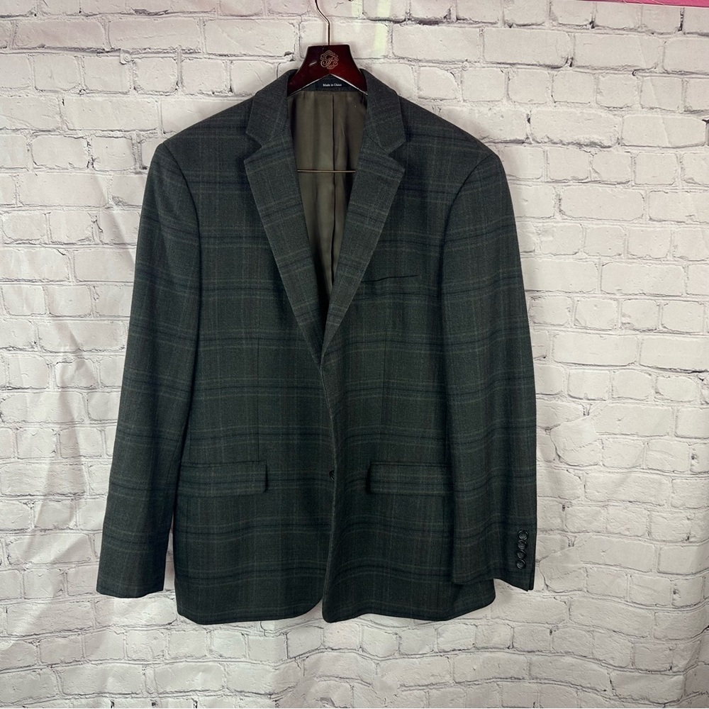pronto uomo platinum Men's Gray windowpane Plaid wool sports coat Blazer sz 44L